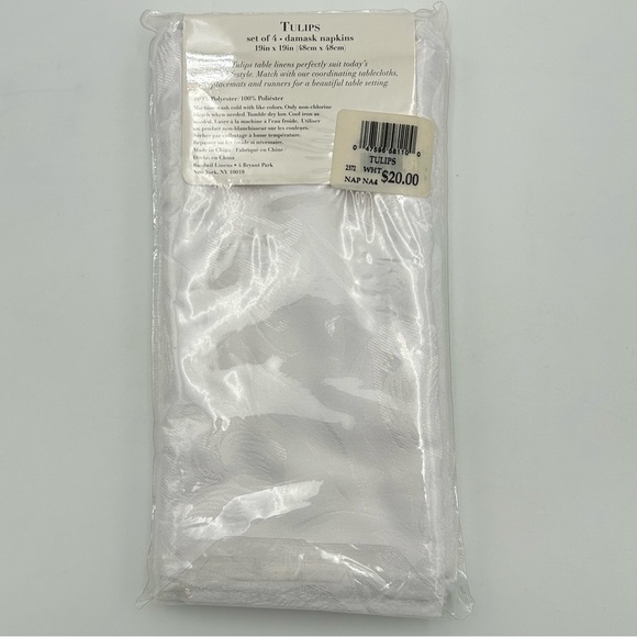 Vintage Dinner Napkins Set of 4 White Floral Demask Fabric 19"x19" Contemporary - Picture 2 of 5